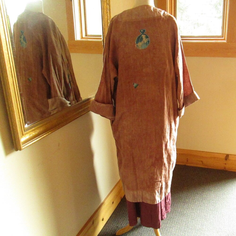 Steel Pony Long Purple Button-Down Dress with Brown Steel Pony Jacket - Picture 2 of 15
